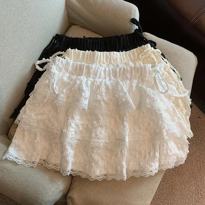 

Summer Thin Ballet Style Lace Trim Half Skirt Cake Skirt Women's Anti-Light Short Skirt Half Body Hot Skirt High Waist A-Line