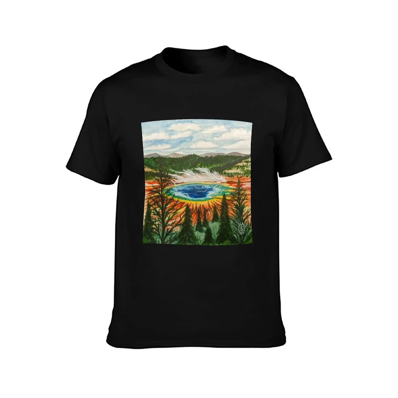 Overlooking the Grand Prismatic Spring T-Shirt Summer Print Short Sleeve Tee T-Shirt