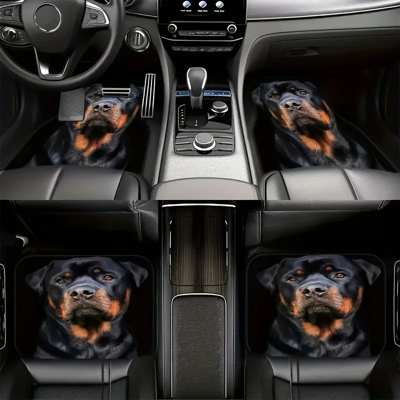 

4pcs Universal Fit Rottweiler Dog Pattern Car Floor Mats Set - Anti-Slip Front & Rear Seat Protection Pads For Vehicle Interior