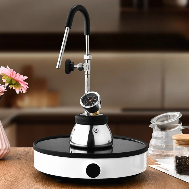 

Stainless steel, steam coffee maker, multifunctional kitchen with milk foam