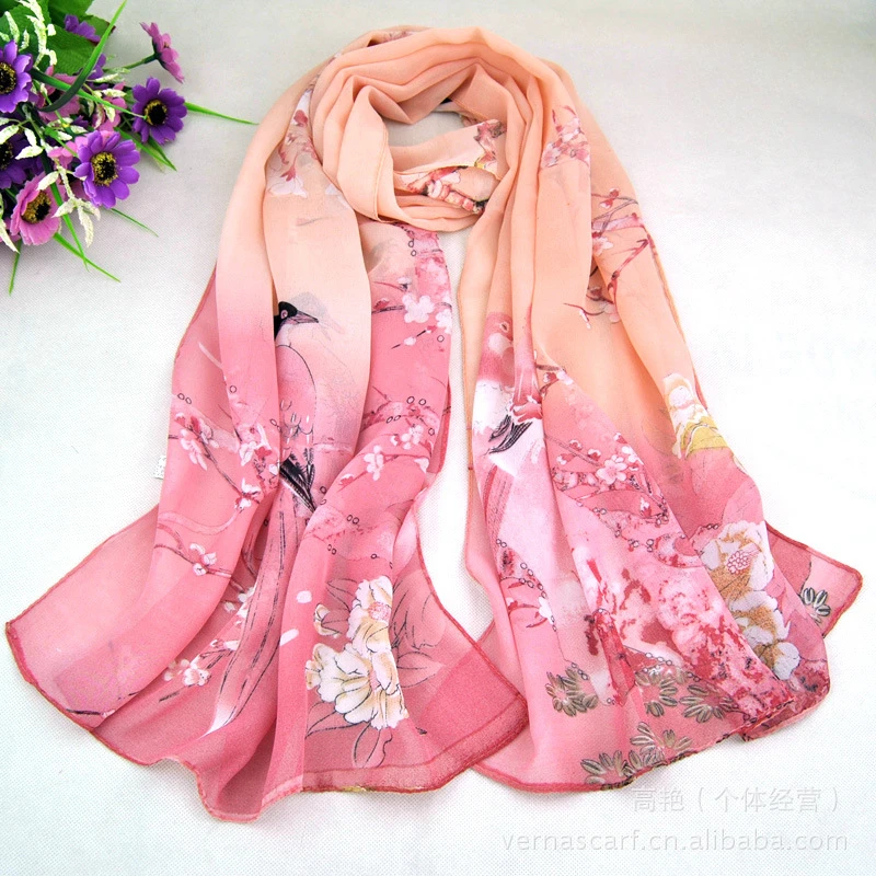 Printed Chiffon Silk Shawls Magpie Scarf Compact Lightweight Scarf Travel Sun Protection Scarf Wraps for Women