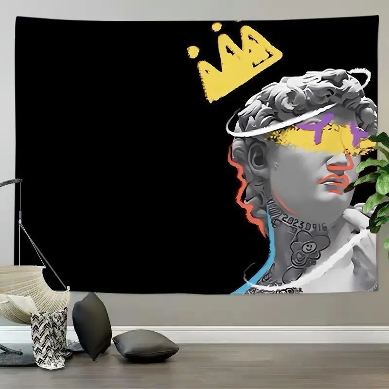 VIKAMA Michelangelo David Sculpture Black Wall Hanging Tapestry Home Room Decor Bedroom Living Classical Artwork Accent Soft