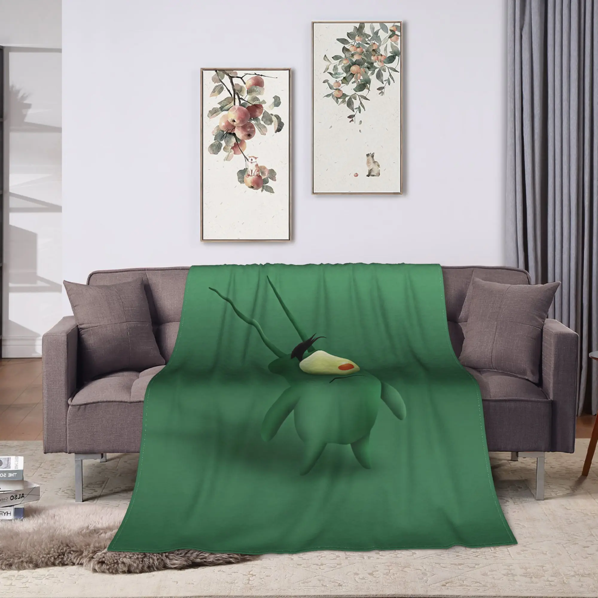 SpongeBobs Plankton  Flannel Blanket Winter  Super Warm Throw Blanket for Students Living Room Funny Bedspread Sofa Bed Cover