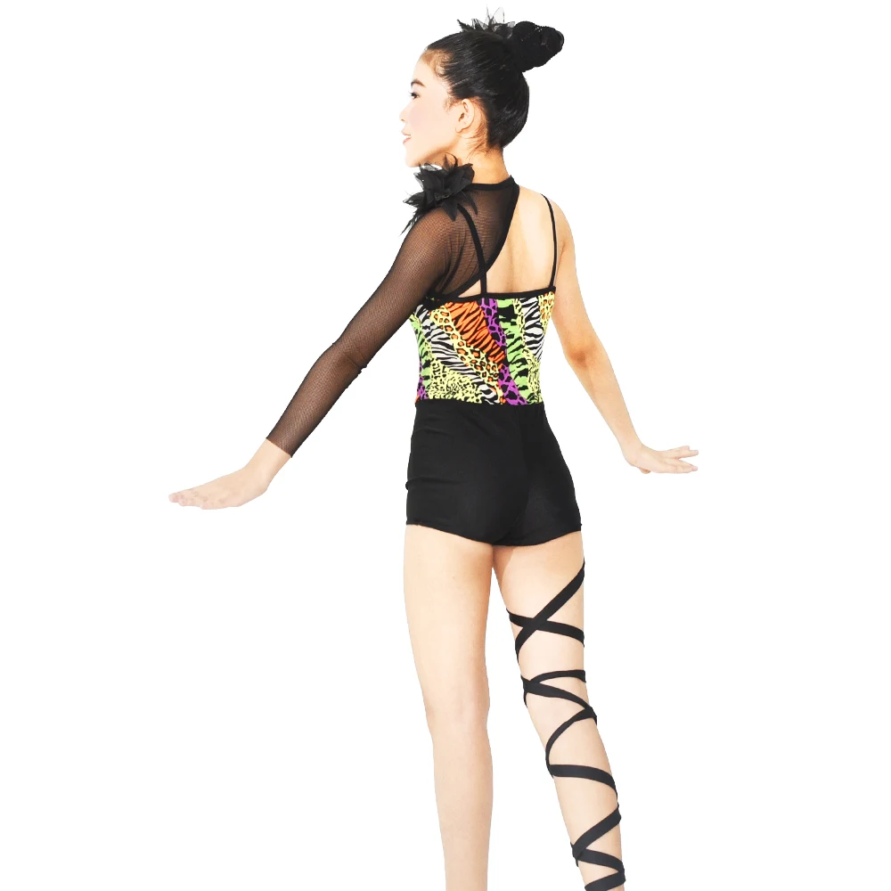 MiDee Acrobat Dance Costume Jazz Jumpsuit Gymnastic Outfits Competition Wear Unitard One Sleeve & 1 Leg Banded Polo Clothing