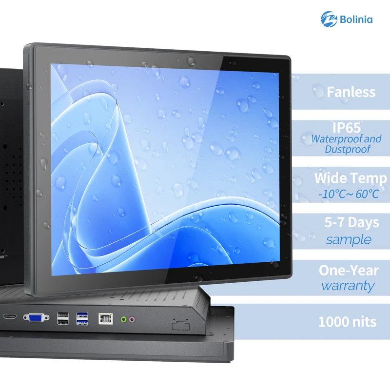 15-Inch Industrial Open Frame IP65 Waterproof Touch Panel PC 500/1000 Nits Touch Screen Monitor Camera Module Supported