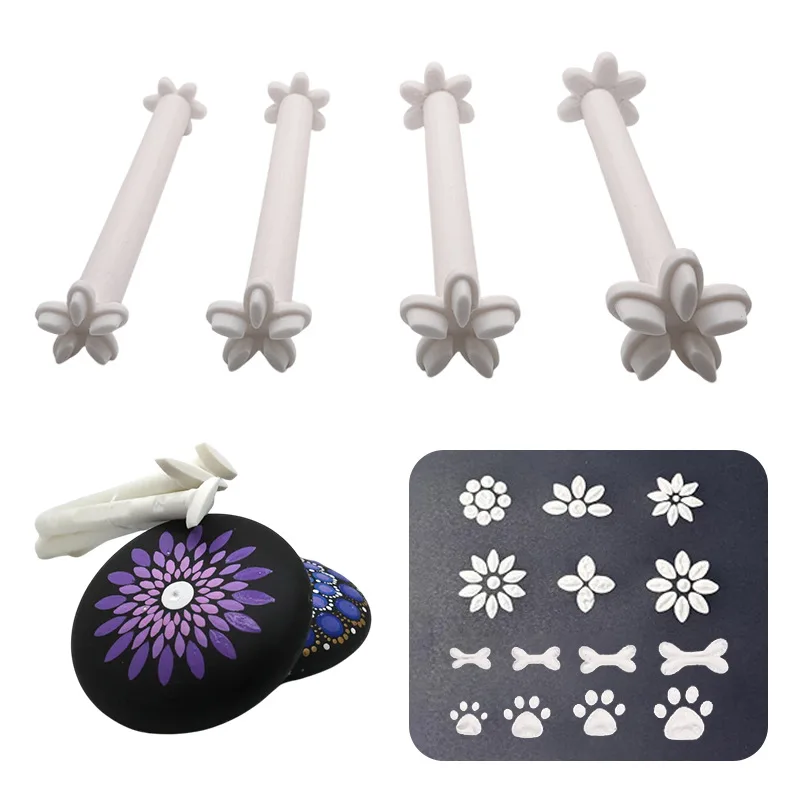 4Pcs DIY Dotting Tool Set Graffiti Flower Butterfly Moon Pattern Floral Art Stamp Pen Dot Painting Embossing Craft Tools