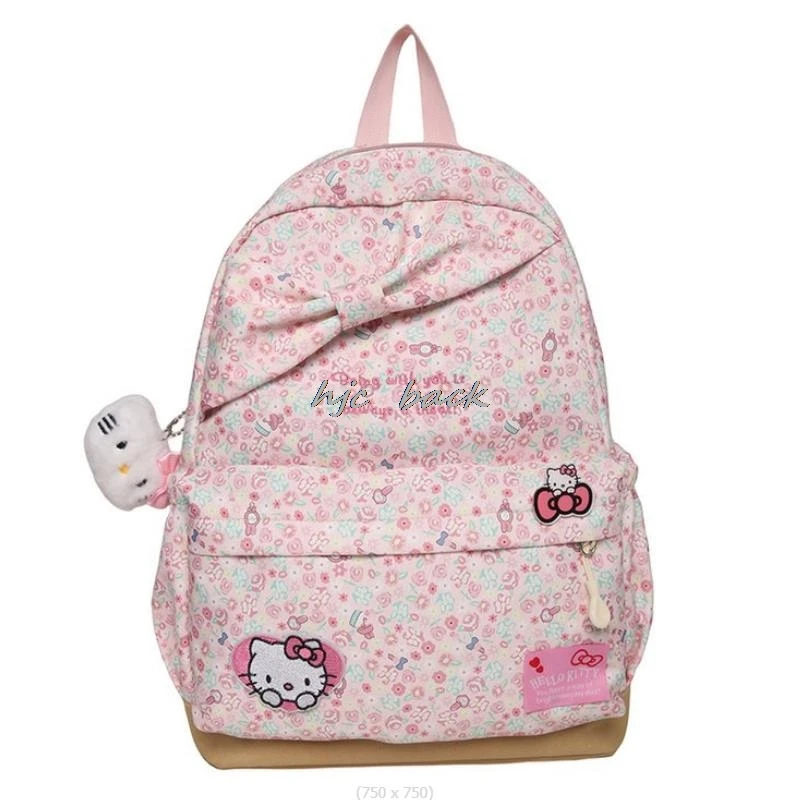 Cute Hello Kitty School Backpack for Girls Teens Women Backpack Laptop Knapsack Bow Backpack Nylon Large Student Book Bags