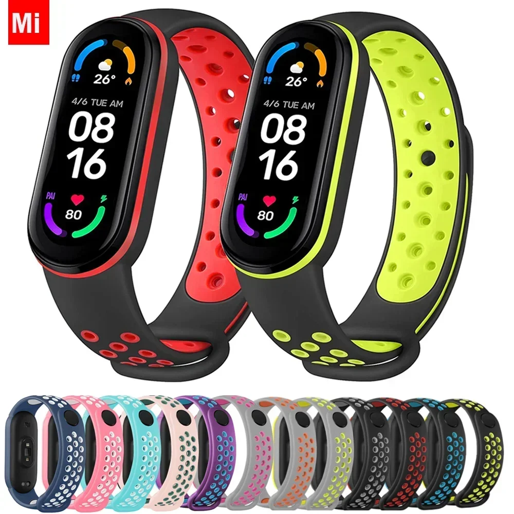 Correa de reloj para Xiaomi Mi Band 7 NFC, Correa miband7 de silicona con orificio de aire, pulsera deportiva en Mi band 6 5 4 3 7 8