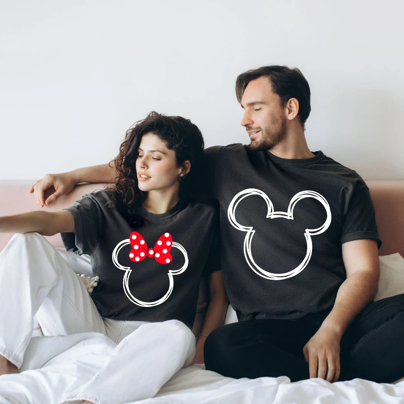 Potdemiel Comfort Colors Camisa de pareja de Mickey y Minnie, Camisa familiar de Disney Camisa de viaje de Mickey y Minnie, Mickey Sketch