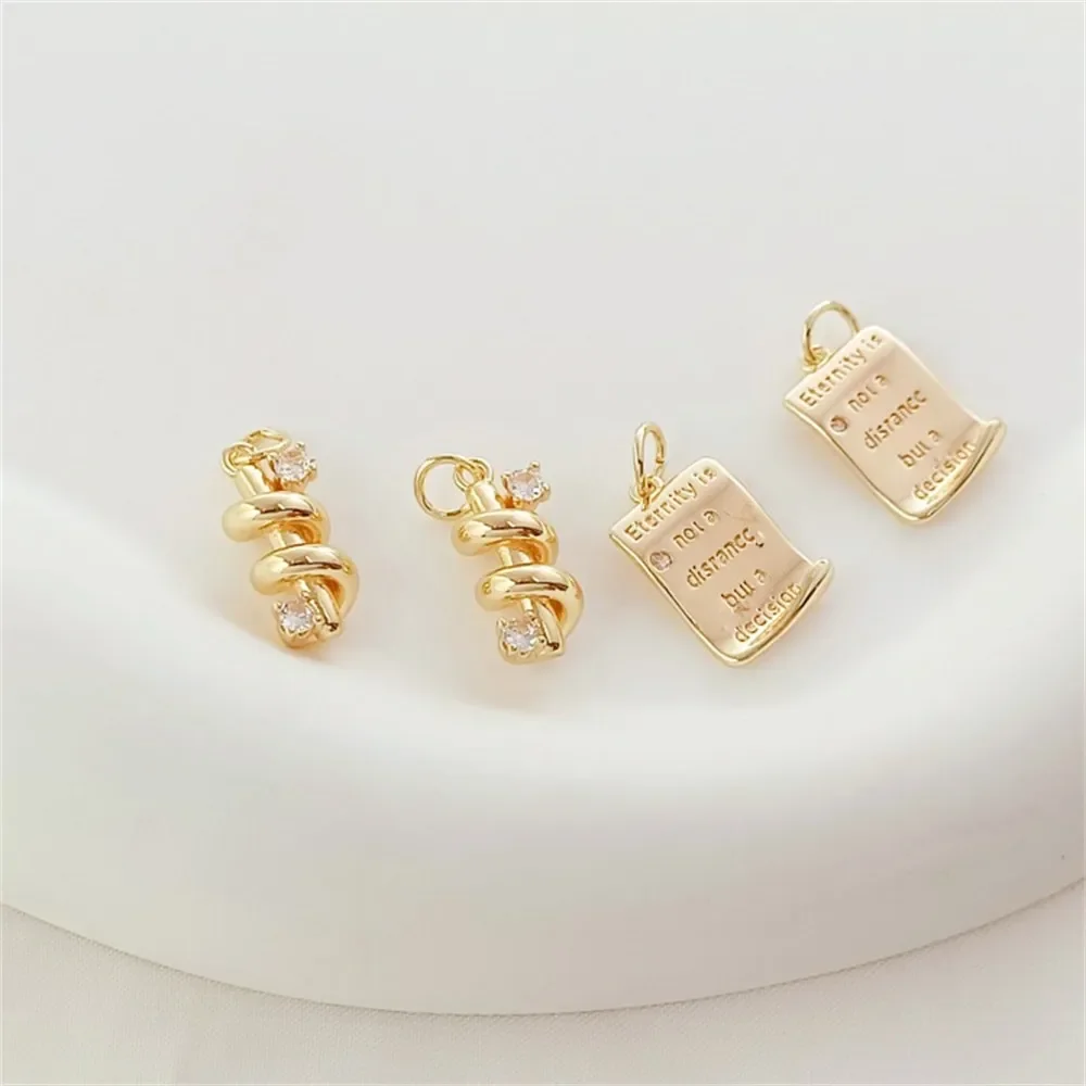 

14K Gold-plated Zircon Threaded Pendant, English Love Letter Paper Pendant, DIY Handmade Jewelry Pendant Accessory