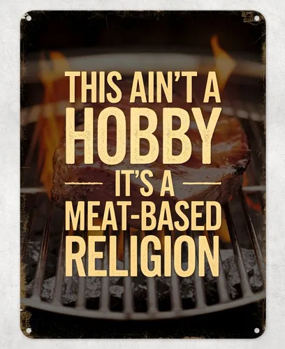 IT'S A MEAT BASED RELIGION METAL POSTER WALL TIN SIGN MAN CAVE SHED HOME PLAQUE --Tin Sign