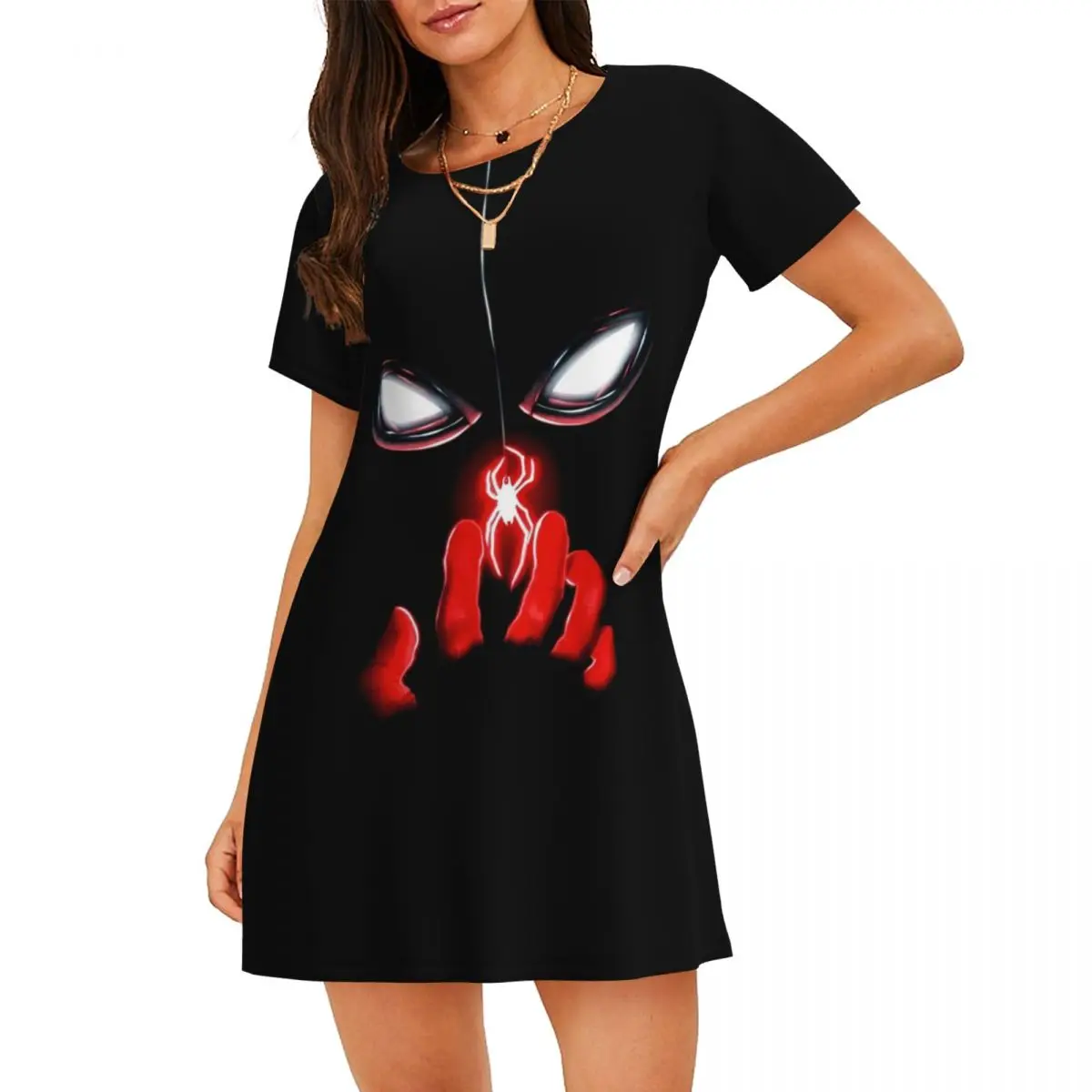 

Custom Spider Man Women Nightgown Sleepwear Short Sleeves 3D Printed Cartoons For Vacations Travels Nightgowns Women's Pajamas