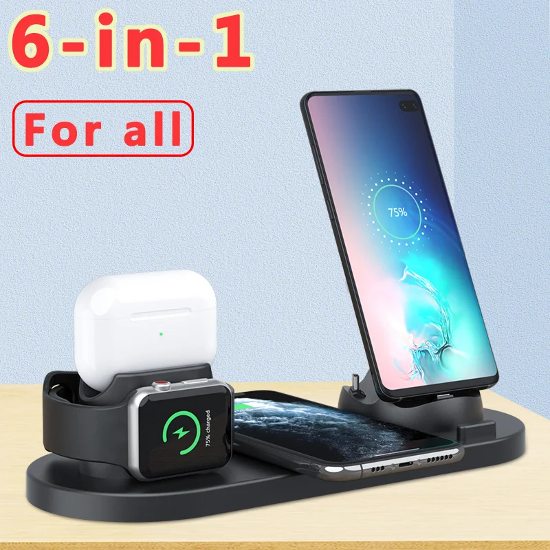 

Wireless Charger for iPhone 13 12 11 XR XS 8 Android Phone 30W 6 in 1 Charging Dock Station Stand for Apple Watch 7 Airpods Pro