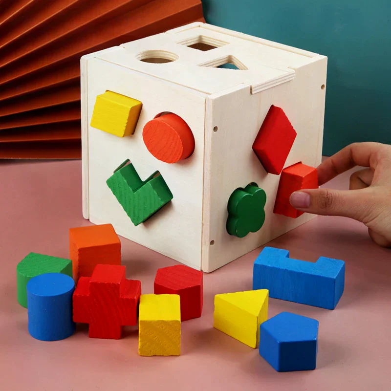 

Montessori 15 Hole Intelligence Box Geometric Shapes 3D Puzzle Early Education Three-Dimensional Wooden Paired Building Block