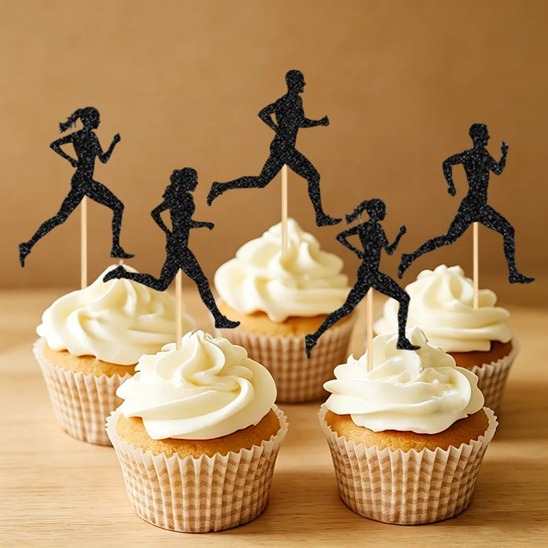 NUBECOM 24 décorations de cupcakes scintillantes sur le thème du sport (hommes et femmes) pour gâteaux d'anniversaire, idéales pour la course et l'athlétisme