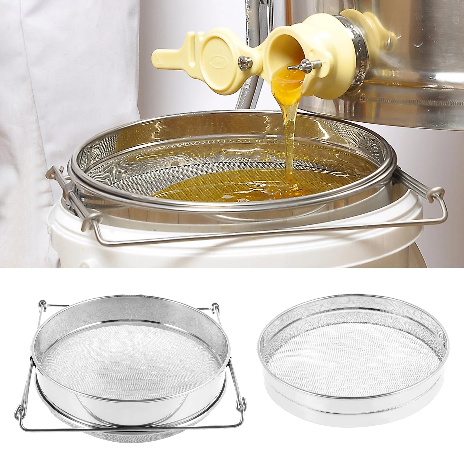 Double Sieve Honey Strainer with Extendable Arms Stainless Steel Honey Mesh Strainer Efficient Double Mesh Sieve Reusable Double