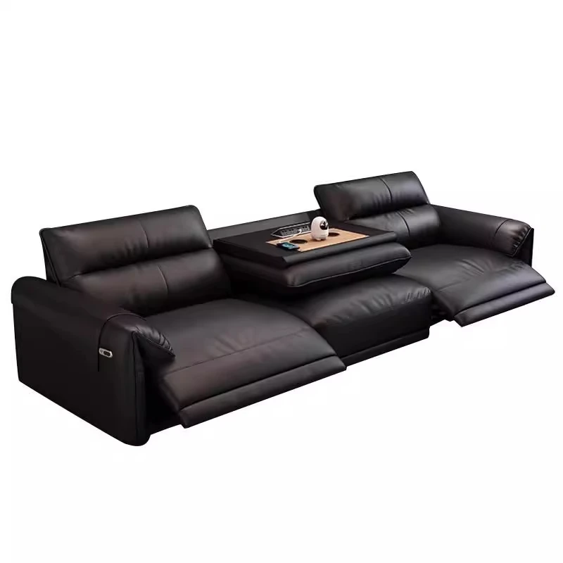 

Leather electric function sofa minimalist small apartment living room first layer cowhide first class space capsule straight ro