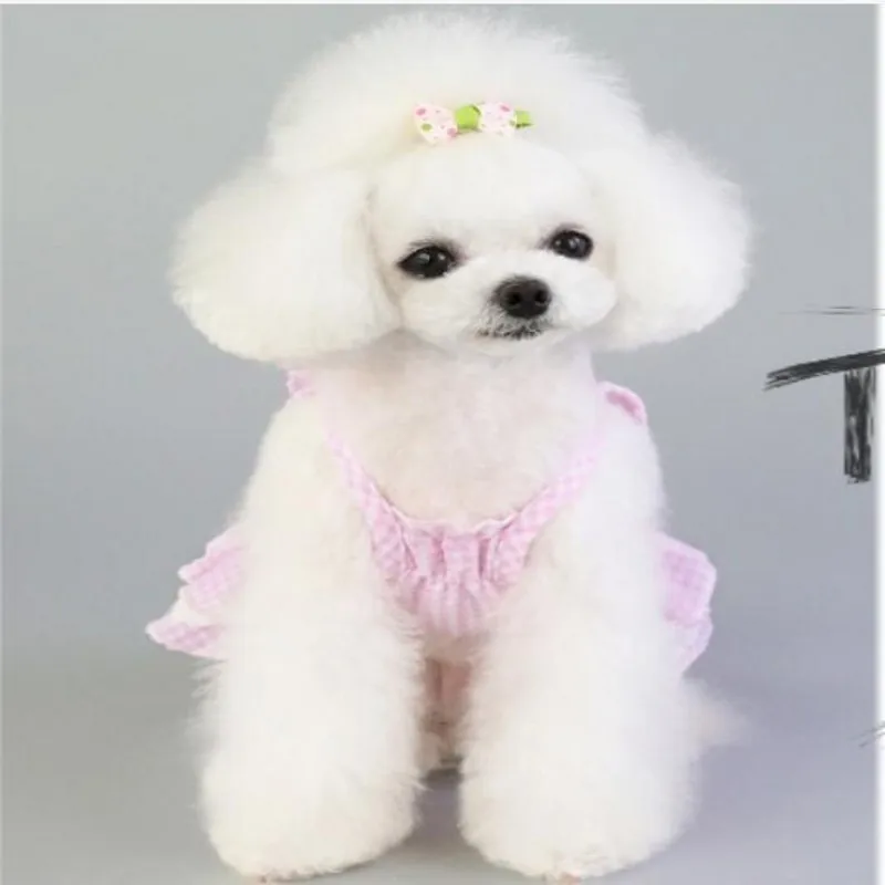 Pink Blue Pet Bulldog Dress Spring Summer Party Skirt Teddy French Cat Dress