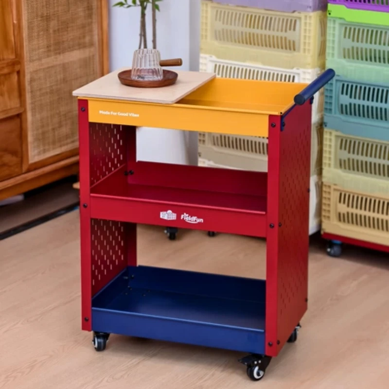 Pegboard Rolling Utility Cart Dopamine Movable Storage Trolley Multifunctional Organizer Shelf for Books Snacks Home Storage