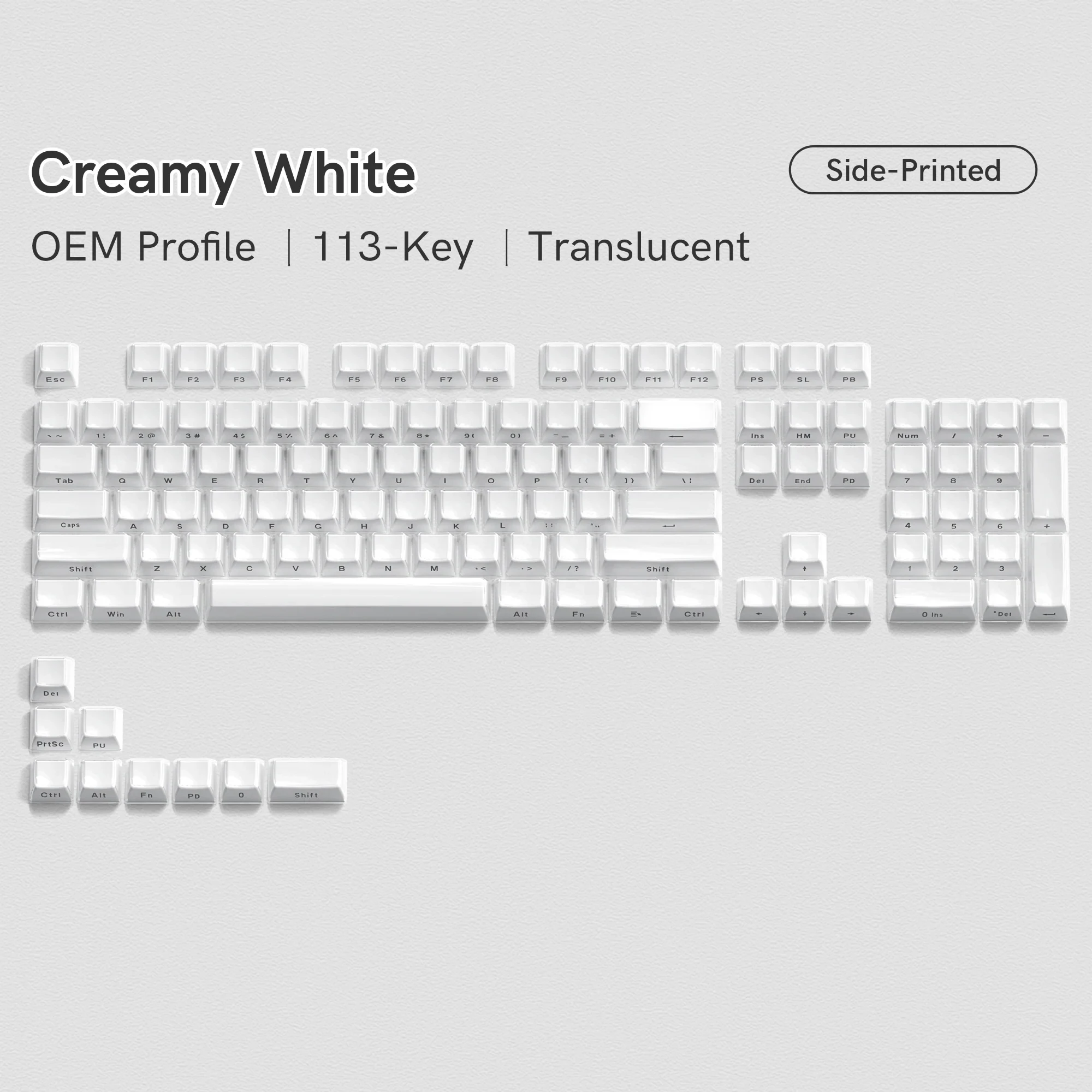 Womier White Custom Side Printed Keycaps Crystal Jelly Keycaps 113 Keys OEM Profile for Cherry MX Switches Mechanical Keyboard