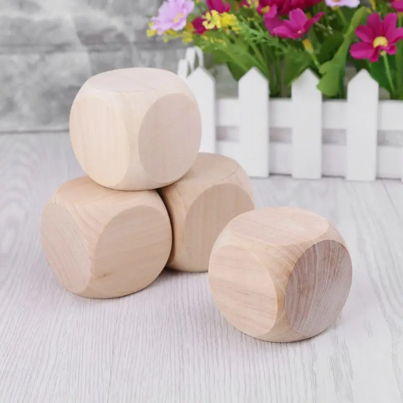 New 5cm 6 Sided Blank Wood Dice Party Family DIY Games Printing Engraving Kid Toys