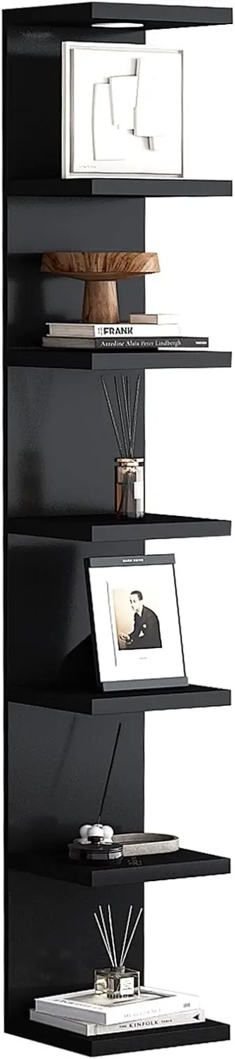 

Versatile 7 Tier Wall Shelf Unit,Black Lack Wall Shelf,Display Floating Shelf with LED Remote Control Light
