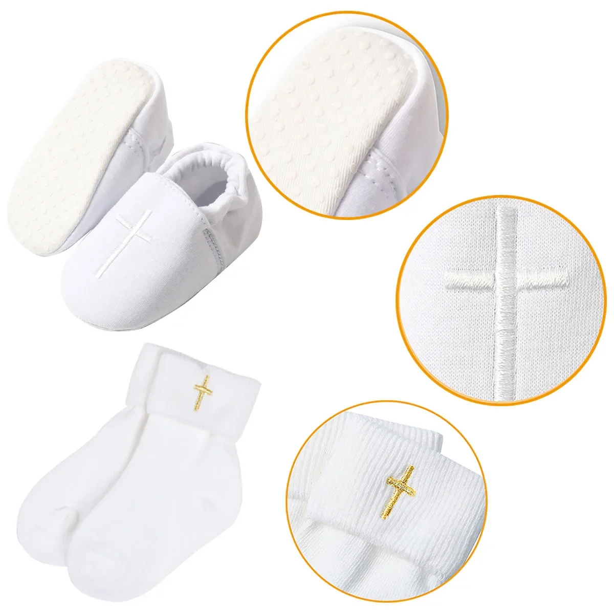 Baby Boy White Shoes for Baptism Infant Soft Sole Slipper Socks Set Newborn Christening Birthday Sneaker with Dedication