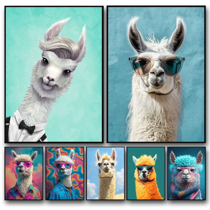 Funny Colorful Llama Alpaca Canvas Painting Prints Animal Nursery Nordic Wall Art Poster Kids Pictures Living Room Home Decor