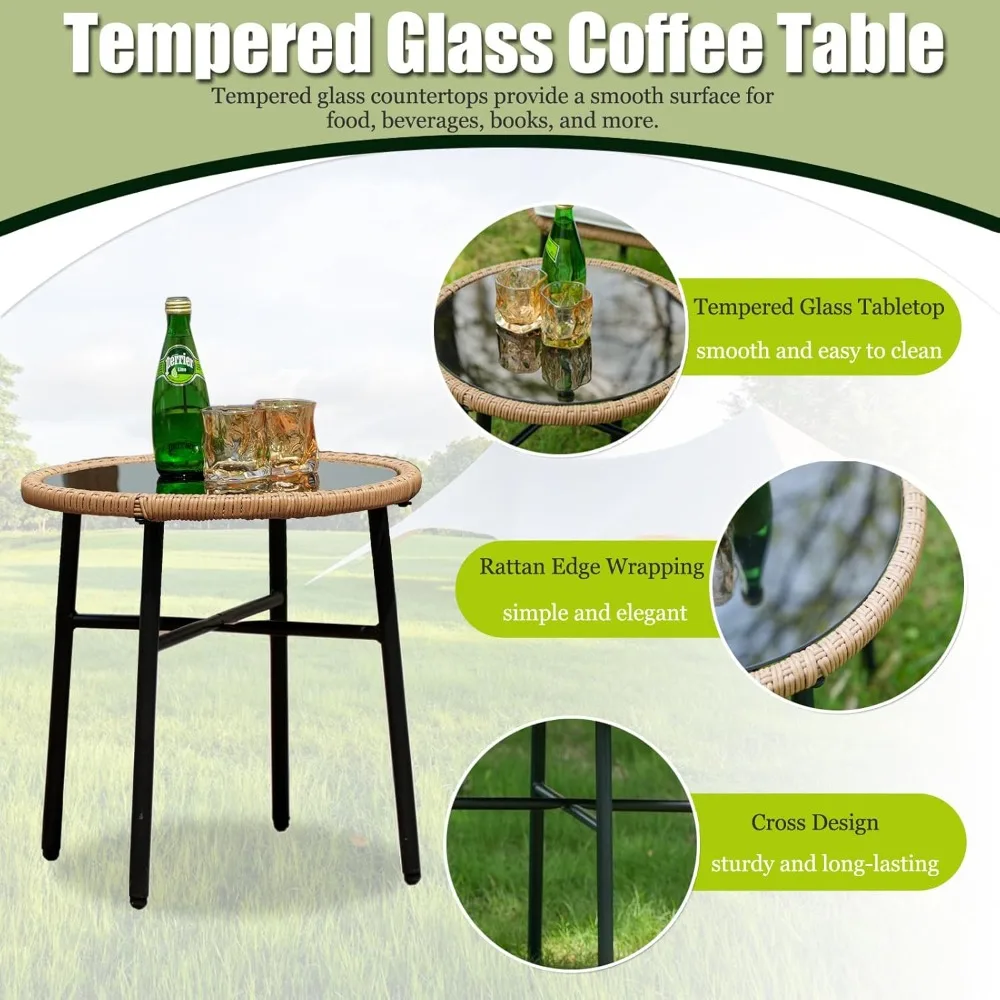 3-teiliges böhmisches Outdoor-Rattan-Terrassenmöbel-Set mit Korbstühlen und Couchtisch