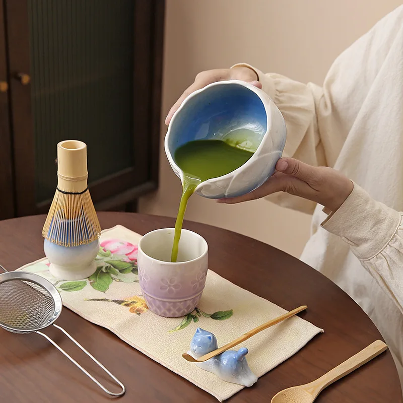 Japanese Ceramic Matcha Bowl Set Bamboo Chasen 100 Prongs Matcha Whisk Song Dynasty Tea Ceremony Gift Kit