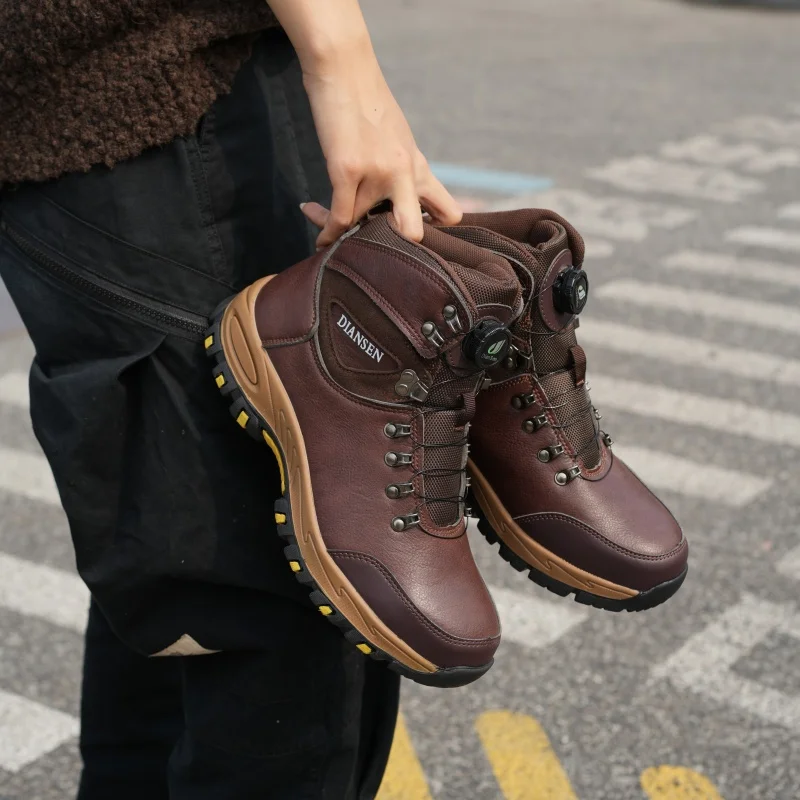 أعلى جودة الصلب تو أحذية عمل الرجال مكافحة سحق المضادة للثقب أحذية أمان في الهواء الطلق زلة مقاومة المشي لمسافات طويلة الأحذية البني