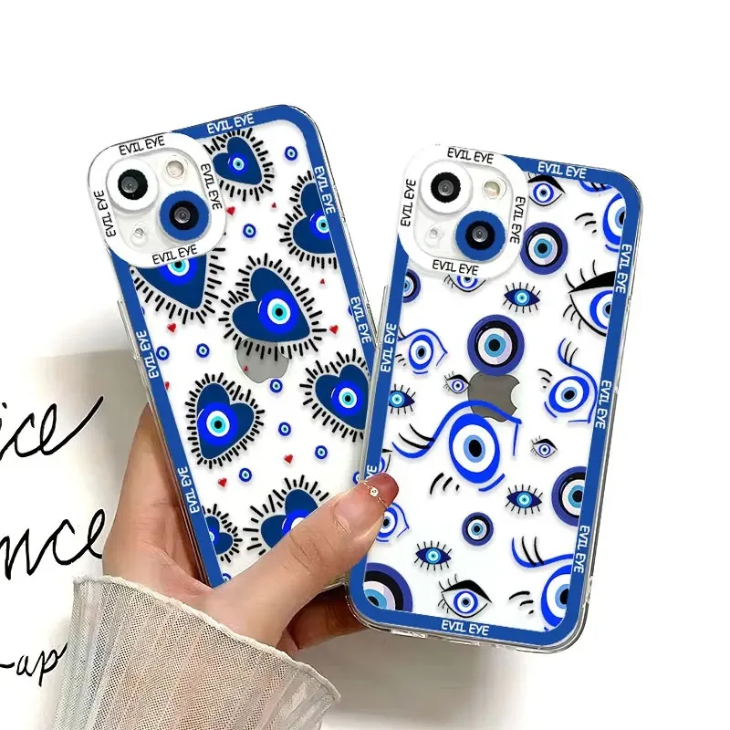 Blue Evil Eye Phone Case For Samsung Galaxy S10 S20 S21 S22 S23 S24 FE Plus Ultra Note 20 Transparent TPU Case