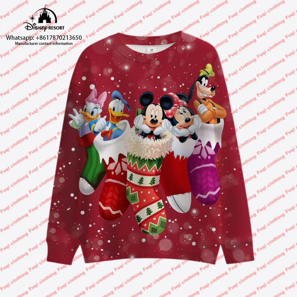 2024 Autumn Christmas New Harajuku Round Neck Casual Women\'s Long Sleeve Sweatshirt Mickey Minnie Boys and Girls Cute Pullover