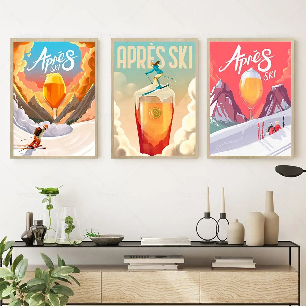 مضحك التزلج والبيرة الإعلان المشارك الديكور طباعة خمر فرنسا التزلج حائط لوح رسم صورة فنية غرفة ديكور الملصقات