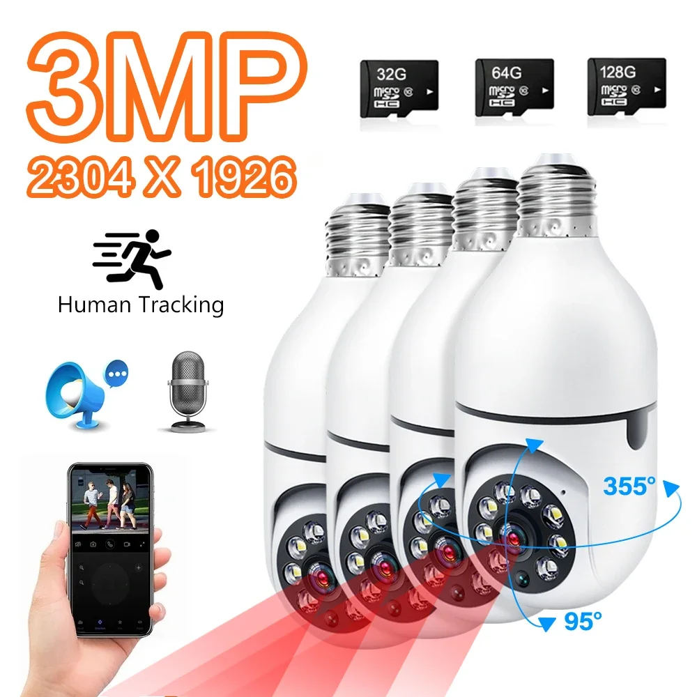 3MP Wifi Camera Baby Monitor Indoor IP Surveillance Cameras Video Home Security Bulb Auto Tracking Smart Night Vision