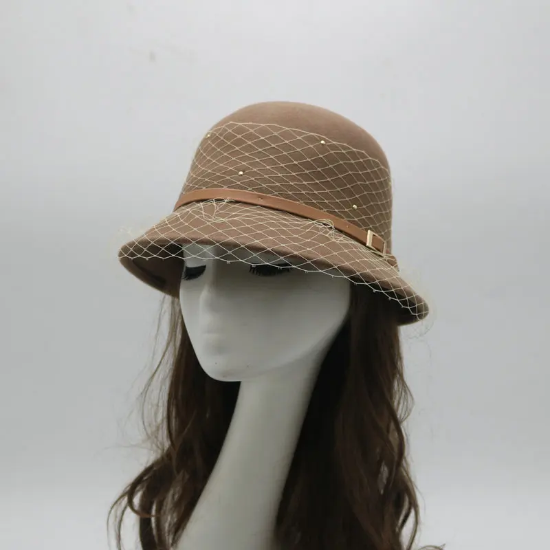 

French vintage mesh belt fisherman hat elegant fashion Australian wool top High qualityh atwomen street fashion felt hat