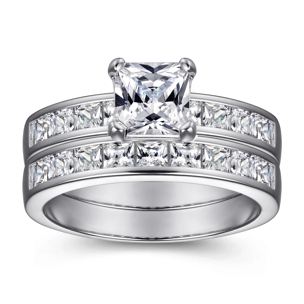 

Wholesale Princess Cut CZ Channel Setting Wedding Rings for Women Anniversary