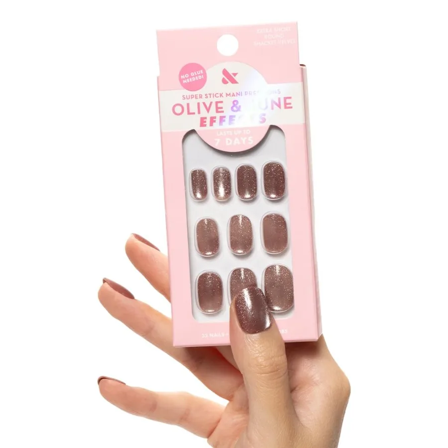 Effets Super Stick Mani Press On Nails pour un usage quotidien et des occasions spéciales Conception ronde extra courte Aucune colle requise 32 onglets
