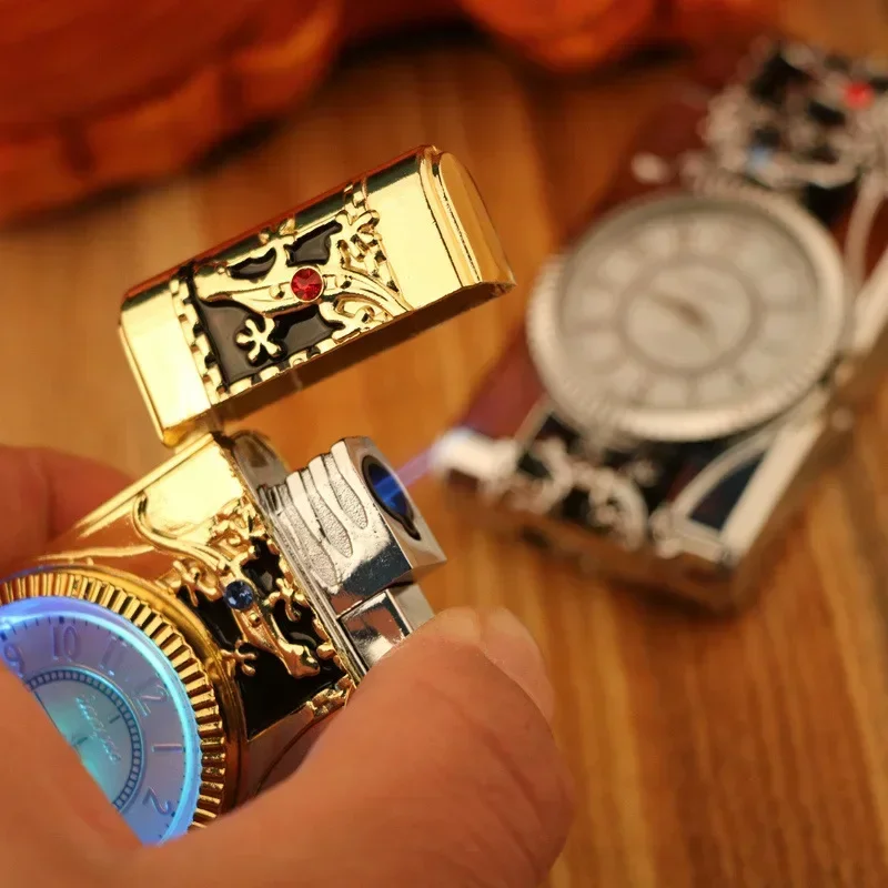 Creative Quartz Clock Lighter Compact Gas Lighter Butane Jet Torch Cigar Windproof Direct Charge Blue Flame Lighter Men's Gift view 5