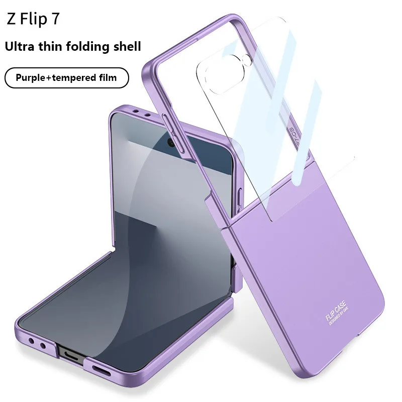 Ultra Thin PC Hard Case For Samsung Galaxy Z Flip 7 ZFlip7 Slim Matte Frosted Shockproof Cover With Tempered Film