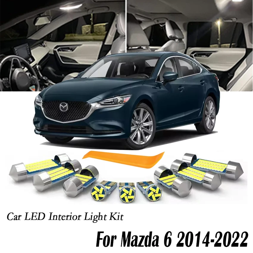 13Pcs For Mazda 6 Mazda6 2014 2016 2017 2018 2019 2020 2021 2022 LED Interior Dome Map Reading Light Bulb Kit Car Accessories