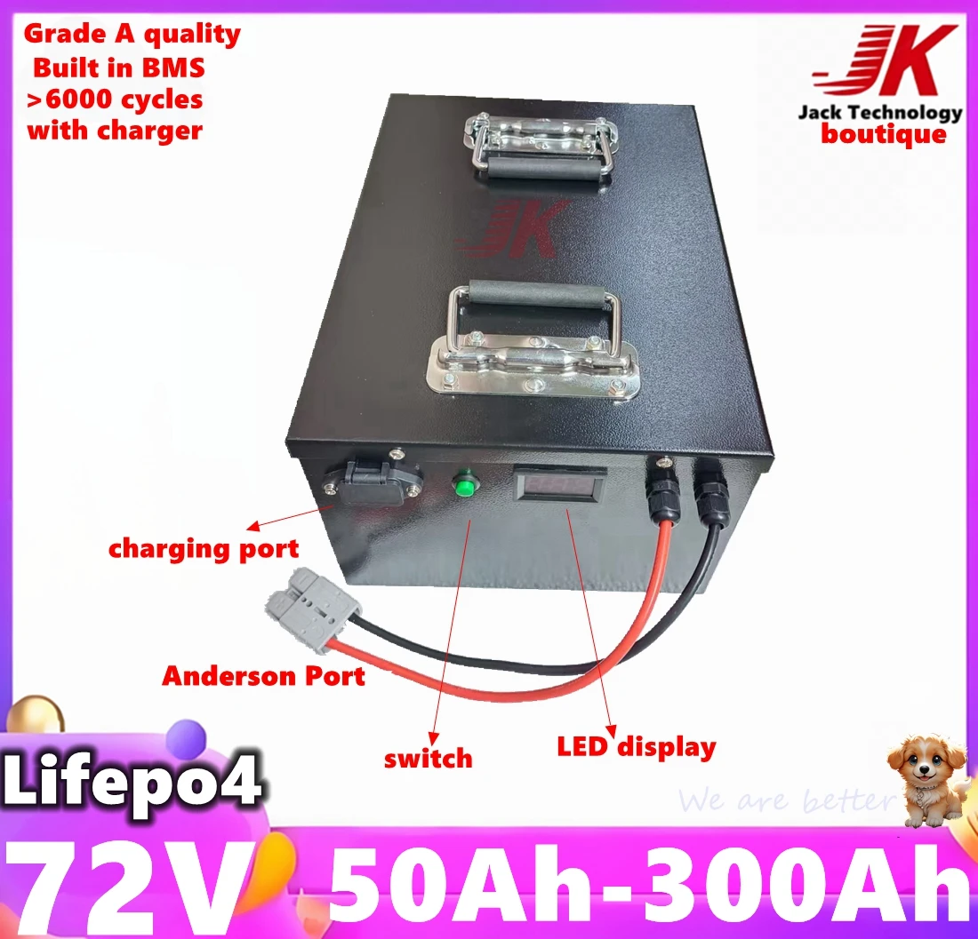 

72V 200Ah Lithium Battery 50Ah 70Ah 90Ah 100Ah 150Ah 300Ah Lifepo4 Batteria for 3000W 7000W Tricycle Motorcycle EV RV,golf car