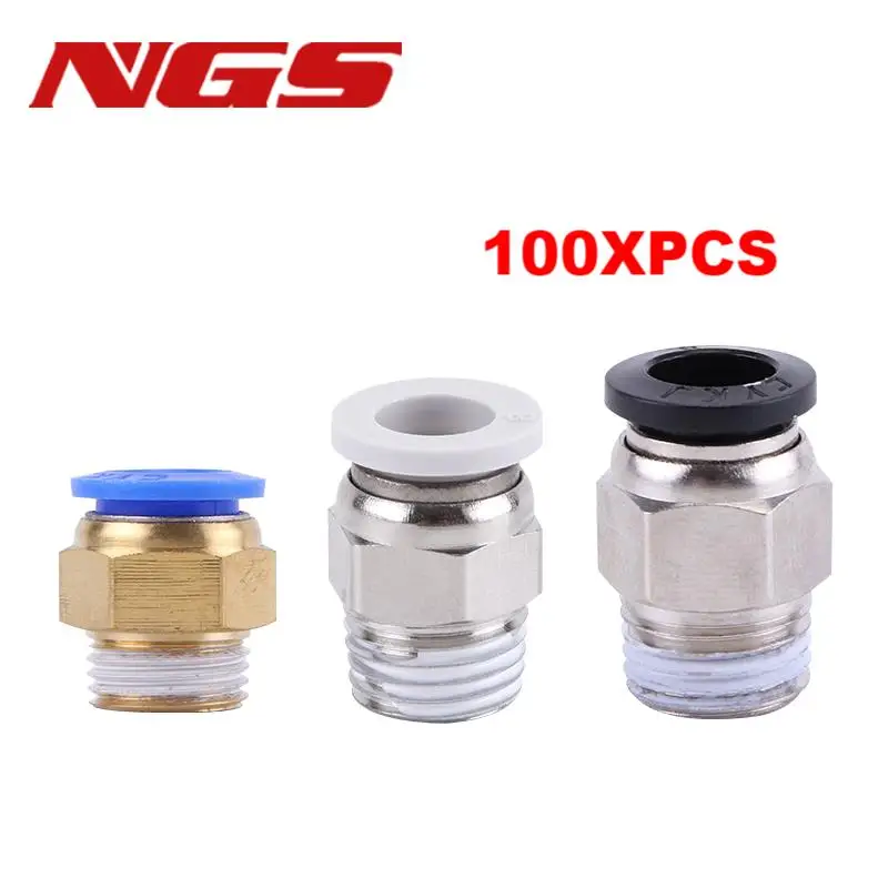 

100pcs PC Air Pneumatic Straight Fitting Quick Release Coupling Connector 1/8 1/4 3/8 1/2 Male Thread m5 4mm-12mm Hose Tube Pipe