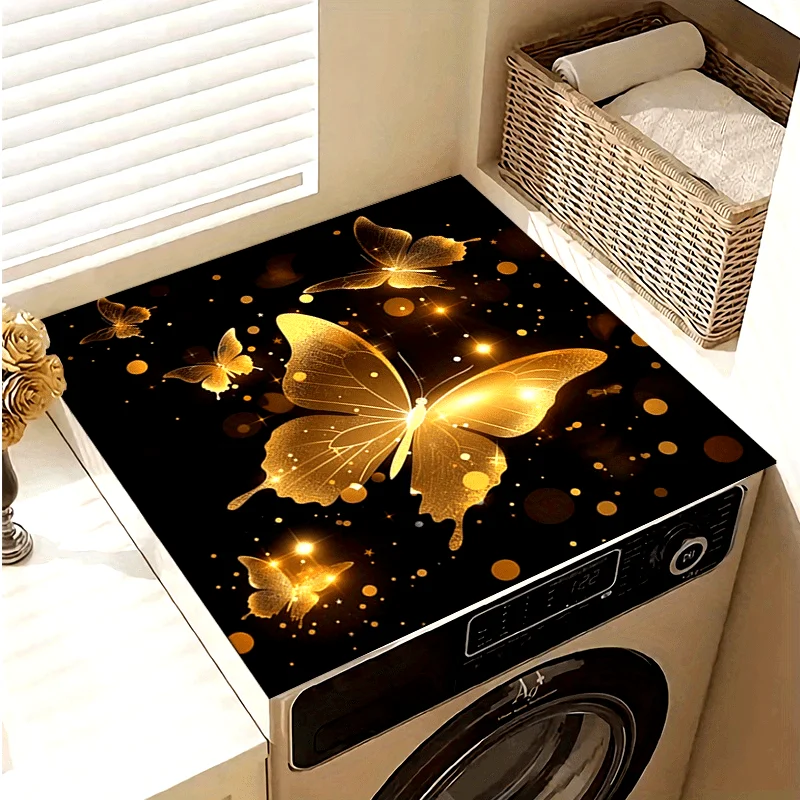 Funda para Lavadora y Secadora con Diseño de Mariposa Dorada para Decoración de Lavandería, Accesorios de Cocina