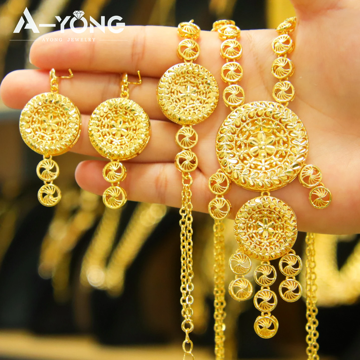 Äthiopisches Brautschmuck-Set 24k Vergoldet Dubai Elegante Halskette Armband Ohrringe Habesha Damen Vintage Schmuck – Detail 5