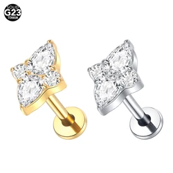 1Pc Titanium Labret Lip Stud Gold Color CZ Gems Tragus Stud Helix Earrings for Women Trend Ear Cartilage Piercing Body Jewelry