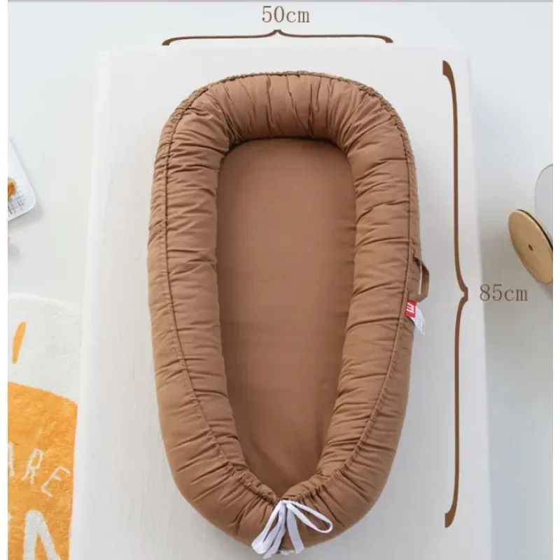 Pure Cotton Solid Color Pillowless Folding Baby Portable Crib Bed Bumper Bionic Fully Removable Travel Nest Infant Accessory