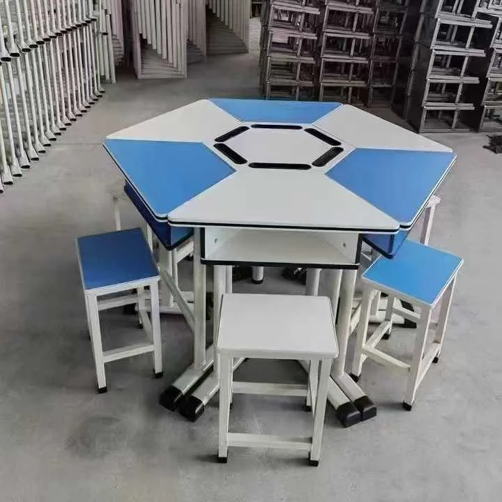 Smart classroom table and chair reading table trapezoidal combination hexagonal hexagonal table round folding training belt whee