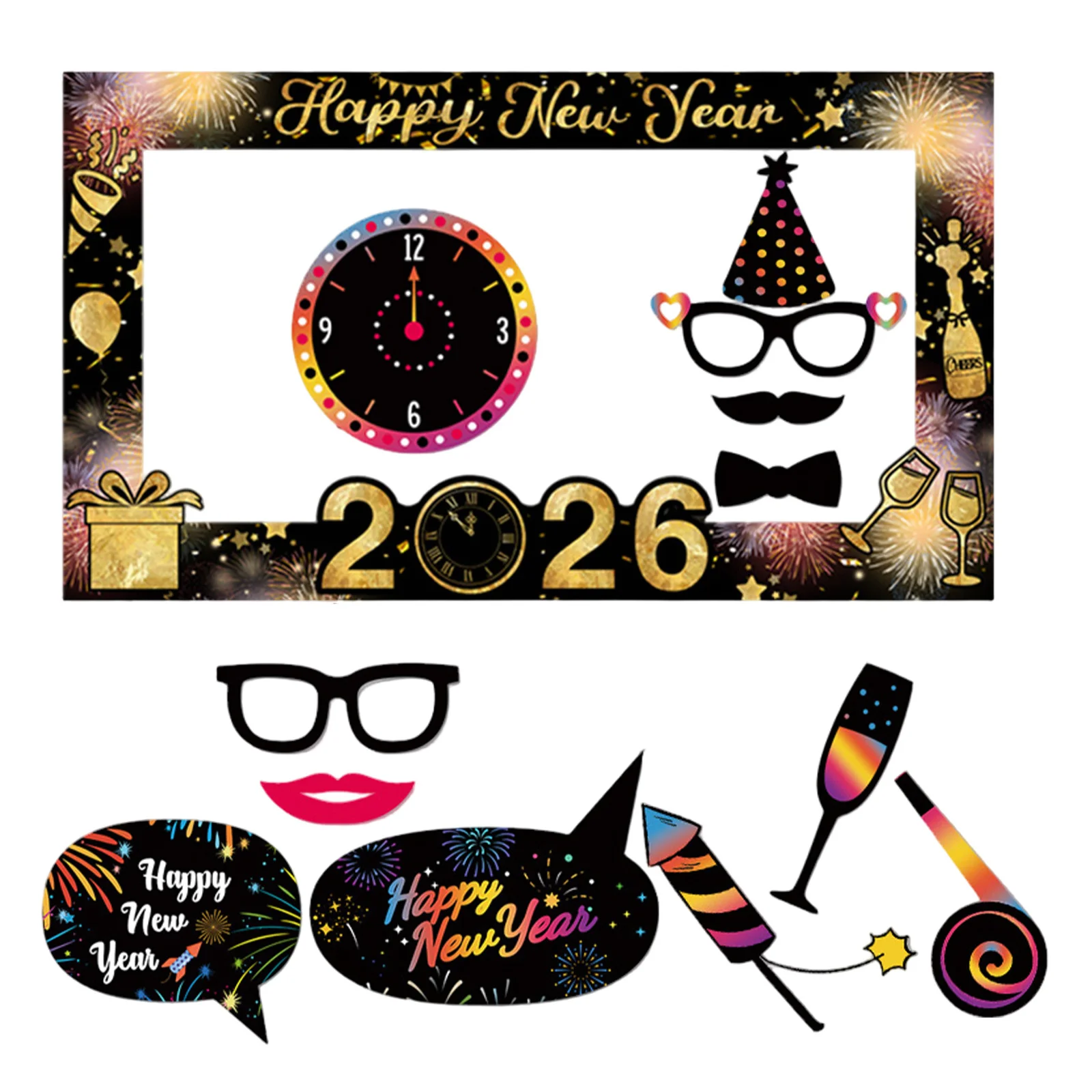 

1 Set New Year Photo Frame Props 2026 Happy New Year Party Decorations Spring Festival Photobooth Accessories - Nye Glasses