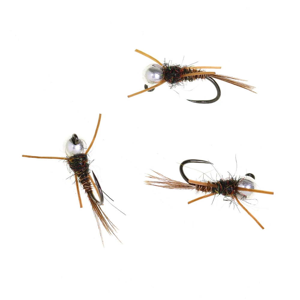 6PCS Barbless Jig Stonefly Nymph Fly # 14 # 16 Gummibeine, Fasanenschwanz, Bead Head Fast Sink Euro Nymph Forelle Barsch Angelköder – Detail 8